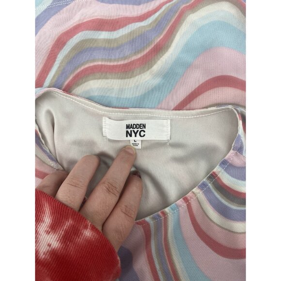 Womens Madden NYC Rouched Front Swirl Mesh Long Sleeve Size Large - Picture 3 of 5